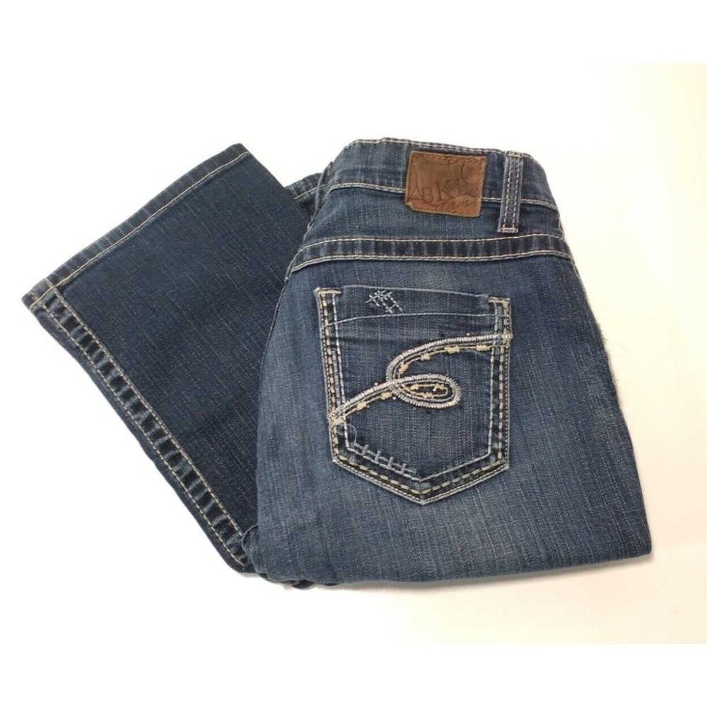 BKE Drew Boot Stretch Jeans Women Size 28x31.5 Rhinestones Dark Blue (30x30)